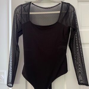 Elegant Black Mesh Long Sleeve Bodysuit